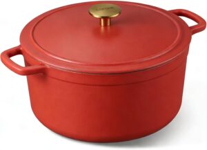 CAROTE 5QT Enameled Cast Iron Dutch Oven Pot with Lid, Heavy-Duty Dutch Oven for Sourdough Bread Baking, Braising, Stews, Roasting, Healthy & Non-Toxic, Dual Handles, All Stovetop Compatible, Oven Safe up to 500° F, Red